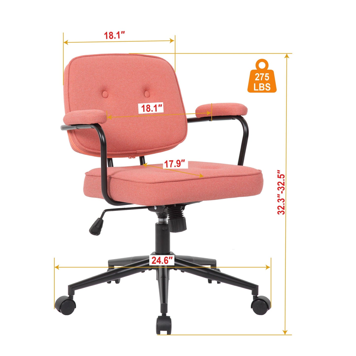 Button Mid Back Swivel Desk Chair With Curved Armrest - Pink Home Essentials