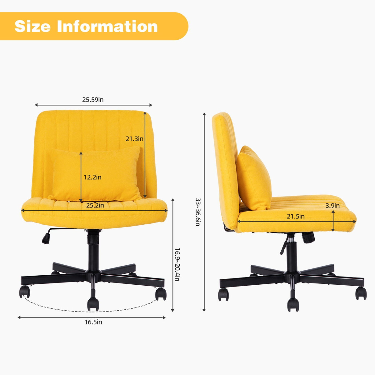 Criss Cross Armless Office Chair With Wheels Comfortable For Home Office - Yellow Home Essentials