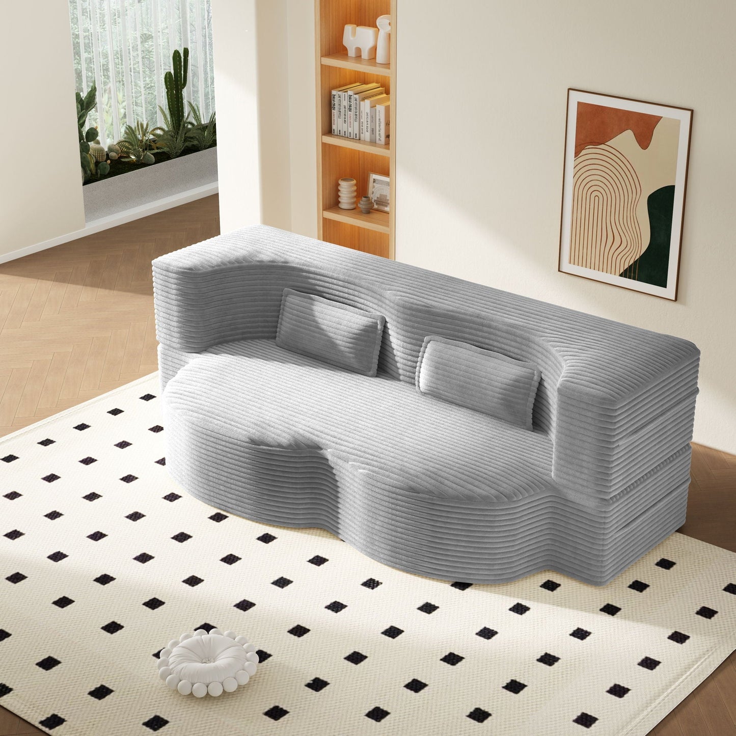 Floor Sofa With 2 Pillows, Convertible Twin Size Mattress For Living Room Home Essentials