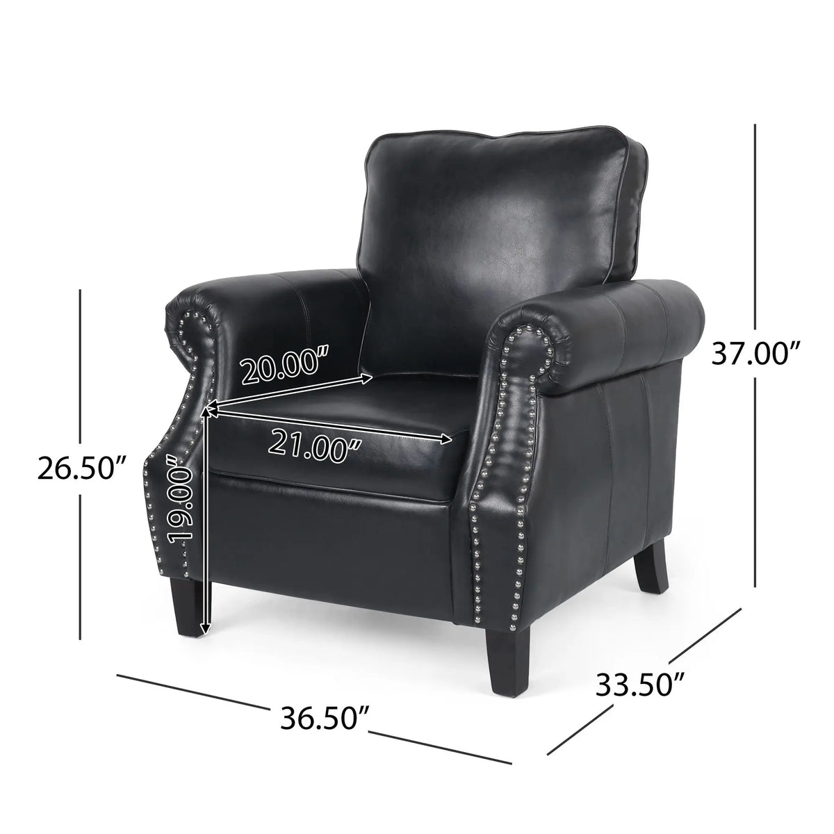 Contemporary Club Chair With Nailhead Trim And Rolled Armrests Noble House