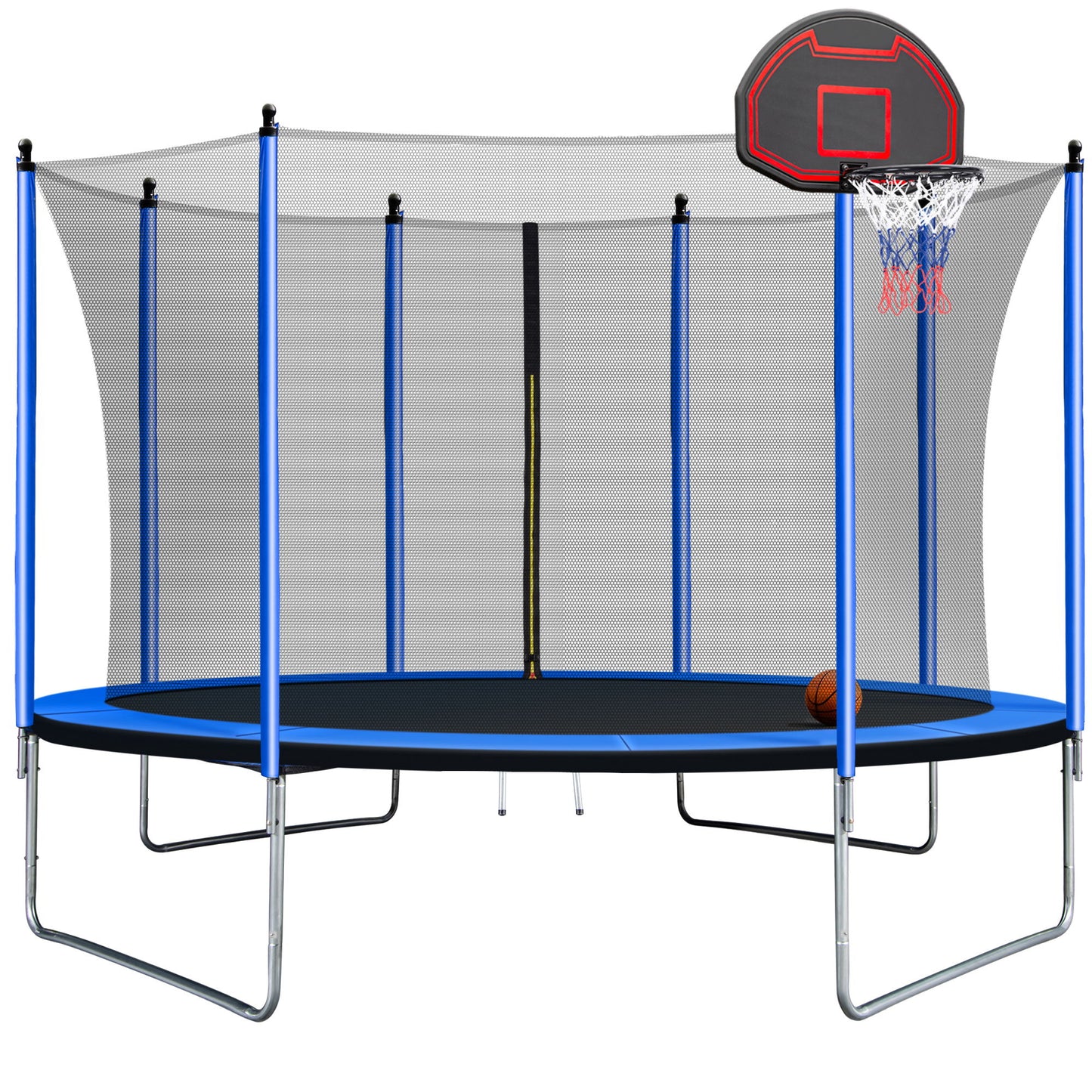 10Ft Trampoline With Basketball Hoop Inflator And Ladder (Inner Safety Enclosure) - Blue Daily Nest
