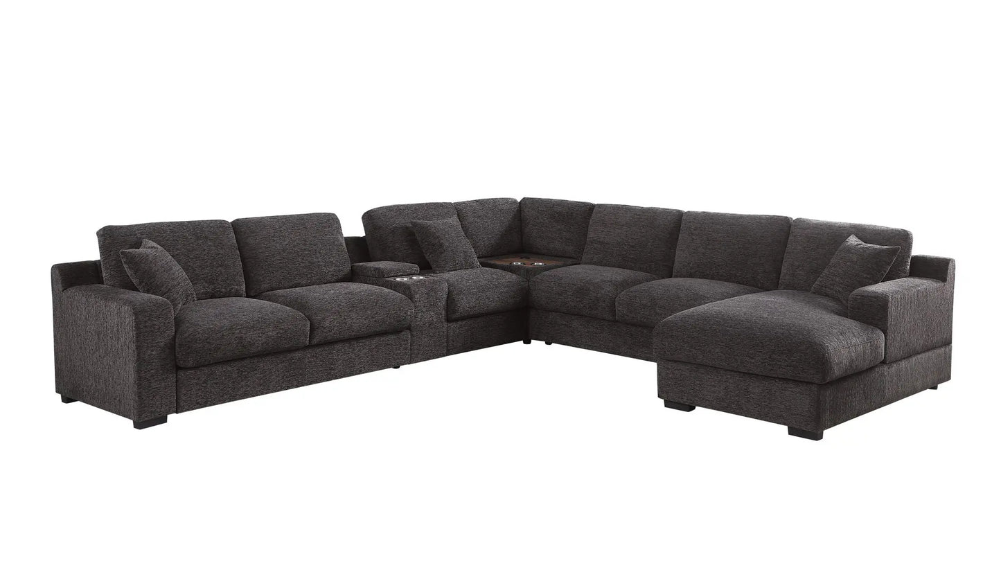 Celine - Corner Sectional Sofa With Right Facing Chaise, Cupholders, And Charging Ports - Gray Lilola Home