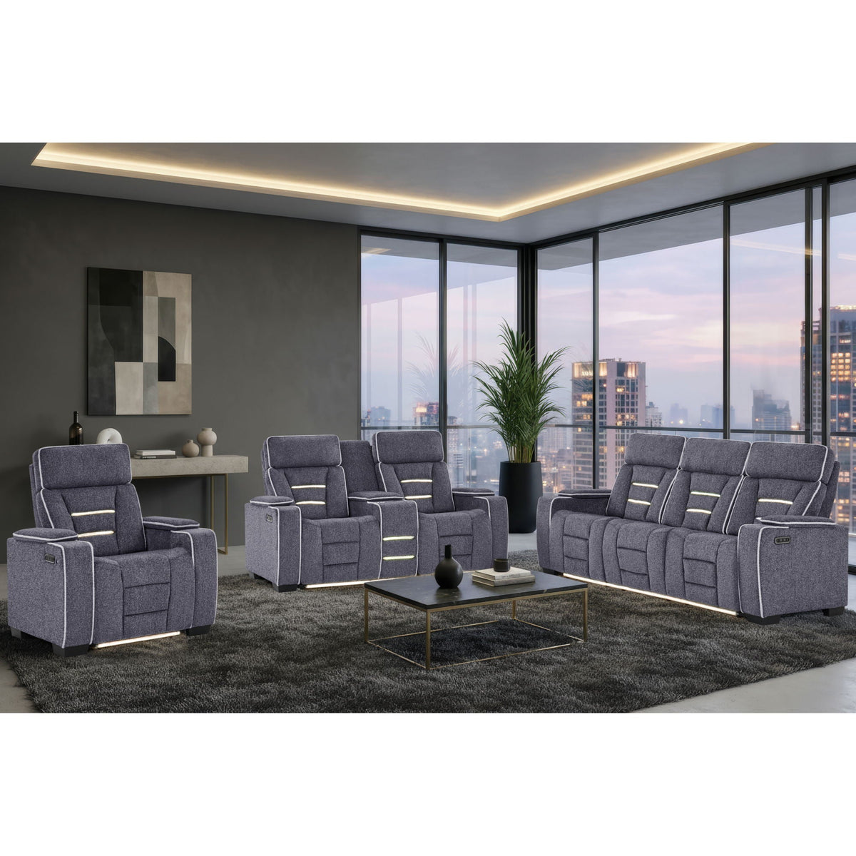 Austin - Console Reclining Loveseat With Storage Arms - Gray Global Furniture USA