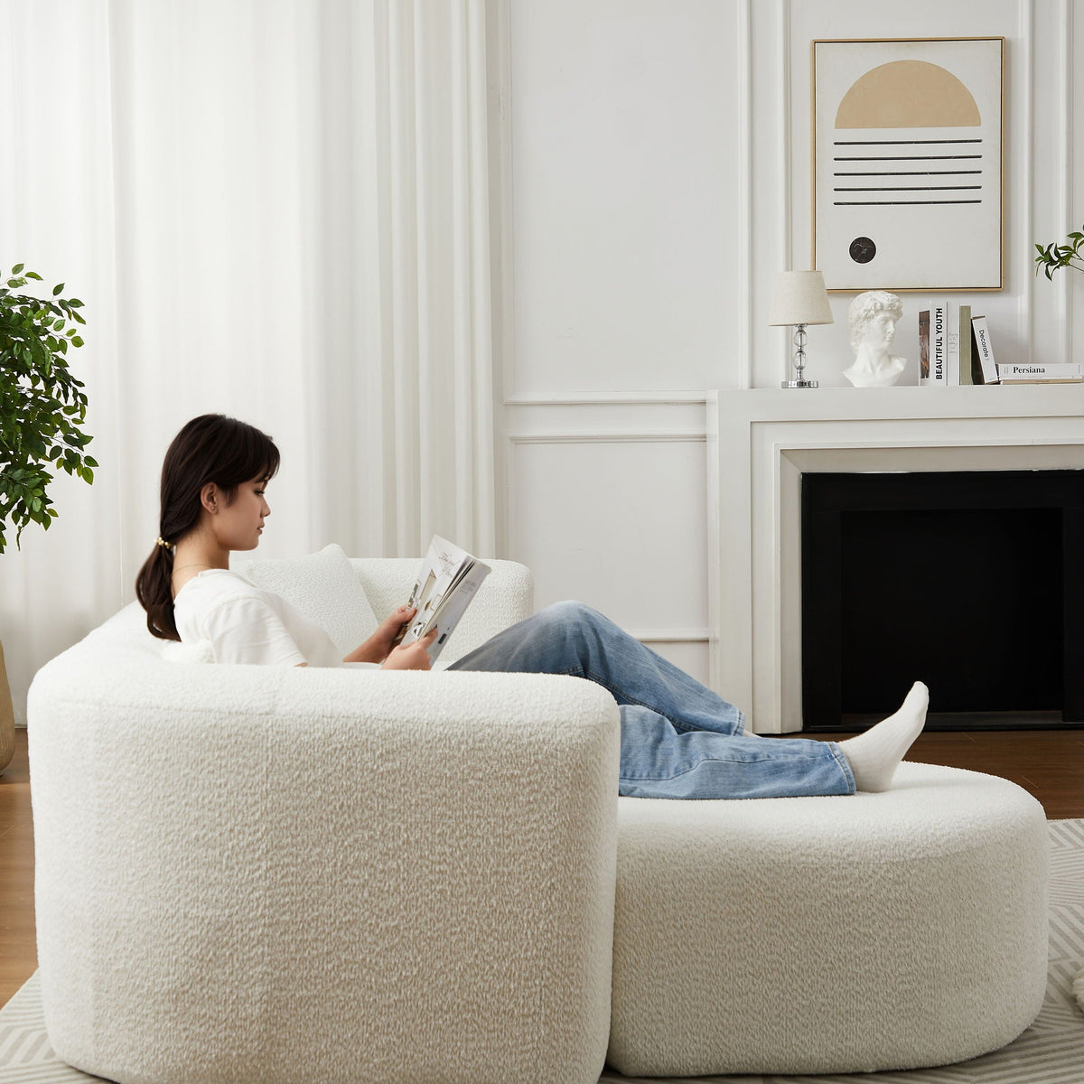 L - Shape Boneless Cloud Couch With 2 Throw Pillows For Living Room Home Essentials