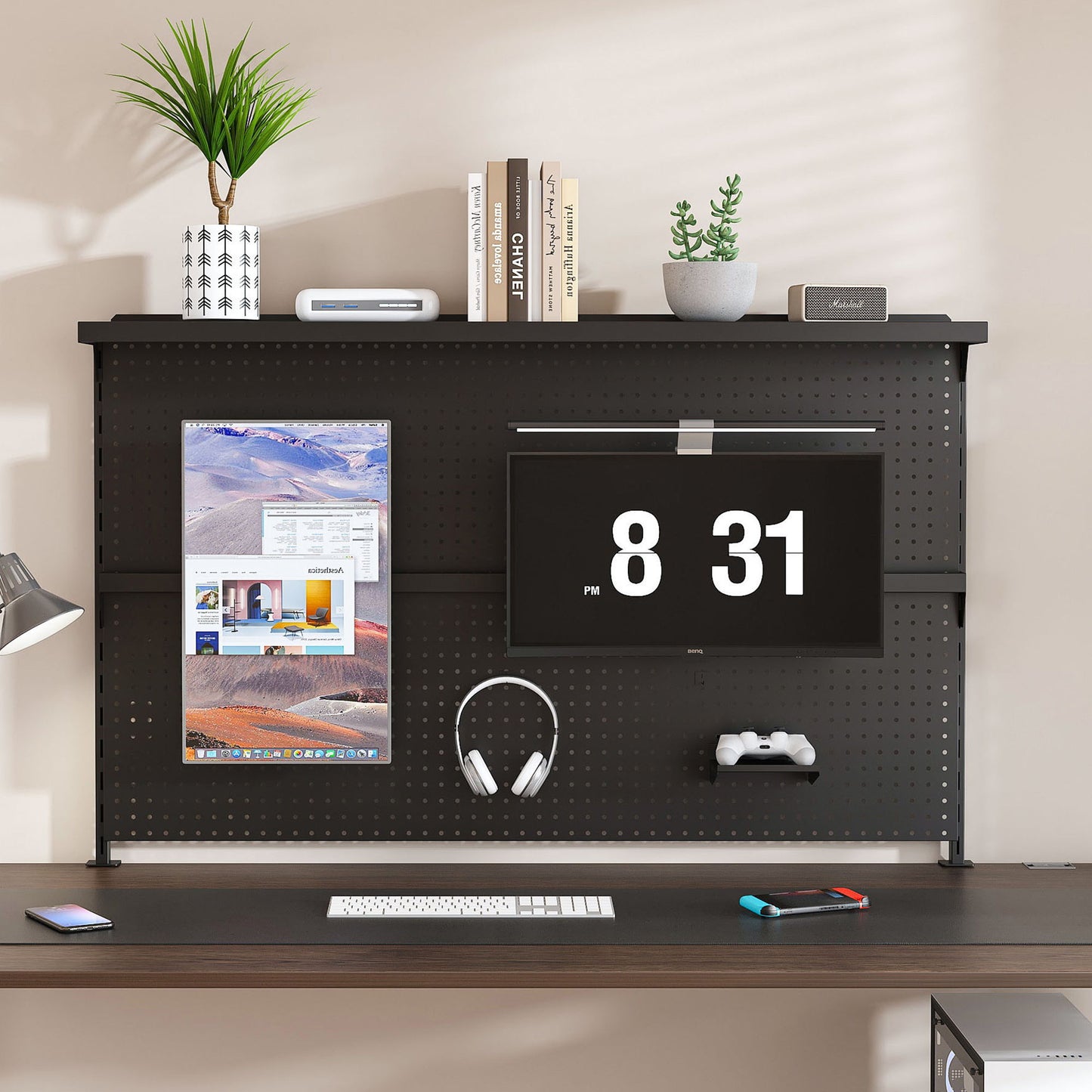 Clamp On Desk Pegboard With Single Monitor Stand Daily Nest