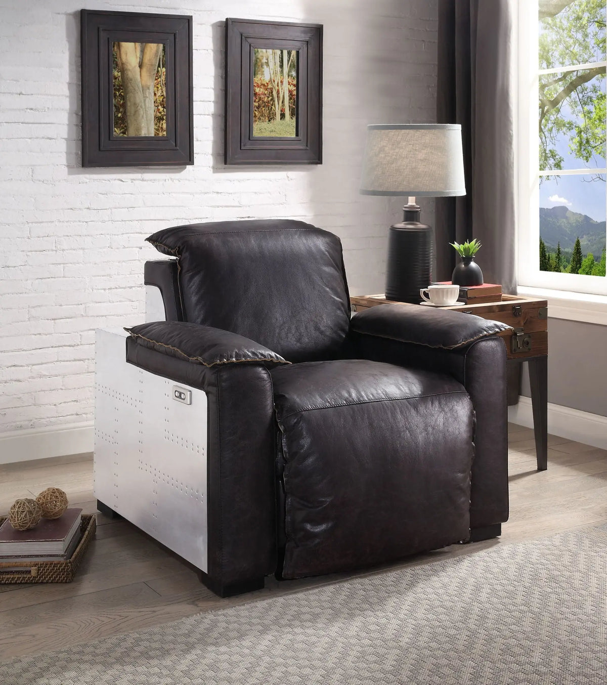 Misezon - Top Grain Leather Power Motion Recliner - Dark Brown Acme