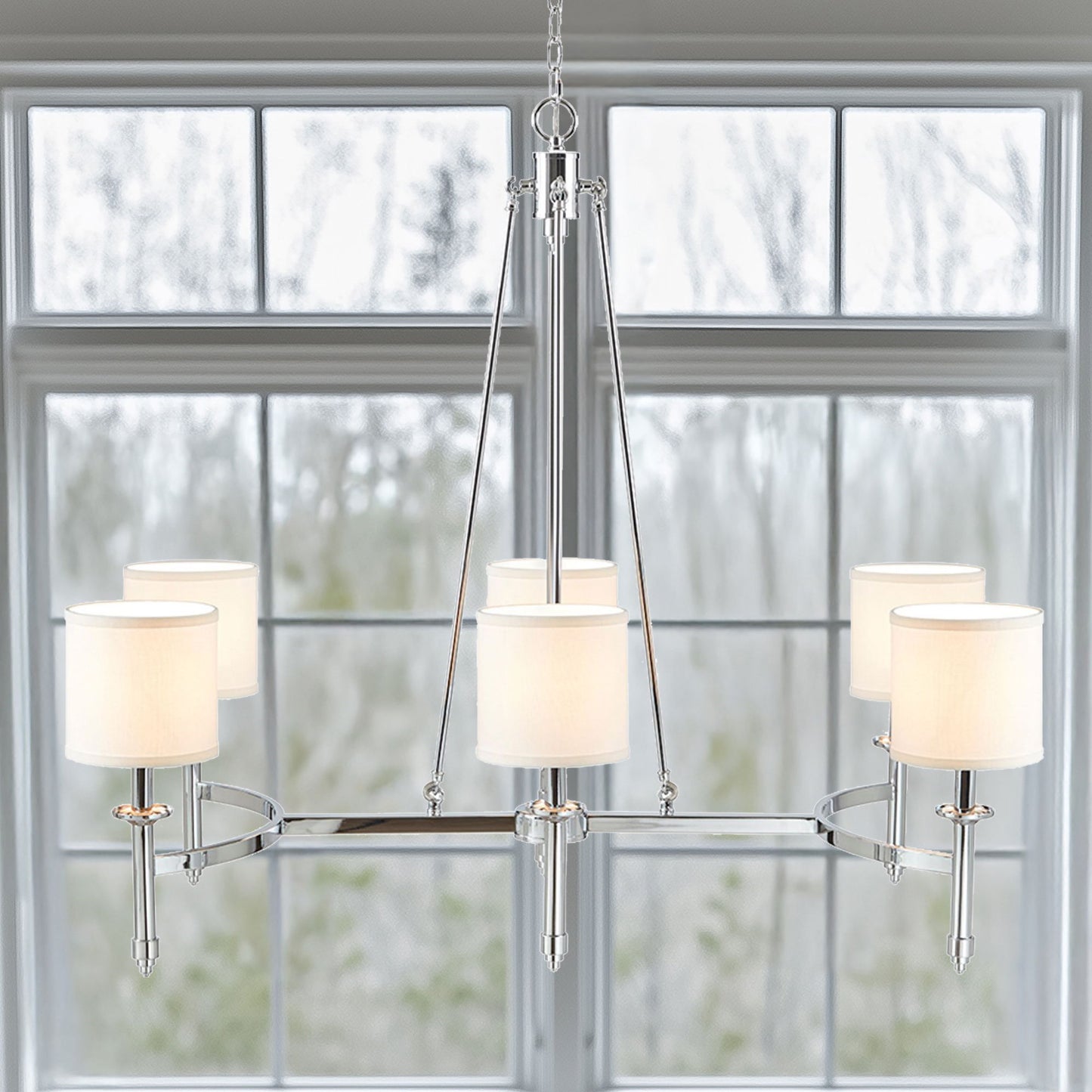 Elegenza - 6-Light Chandelier With Fabric Drum Shades - Chrome Hampton Hill