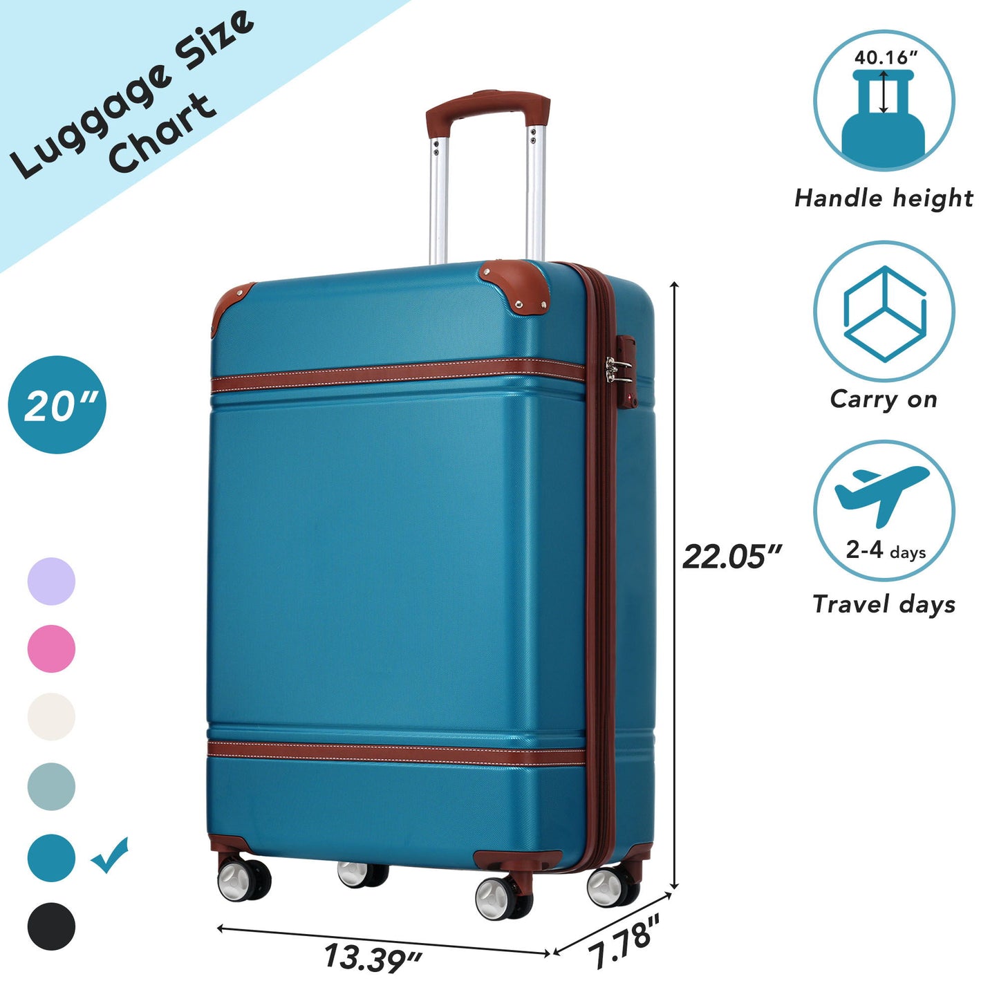 20" Luggage 1 Piece With Tsa Lock, Lightweight Suitcase Spinner Wheels, Carry On Vintage Luggage Daily Nest