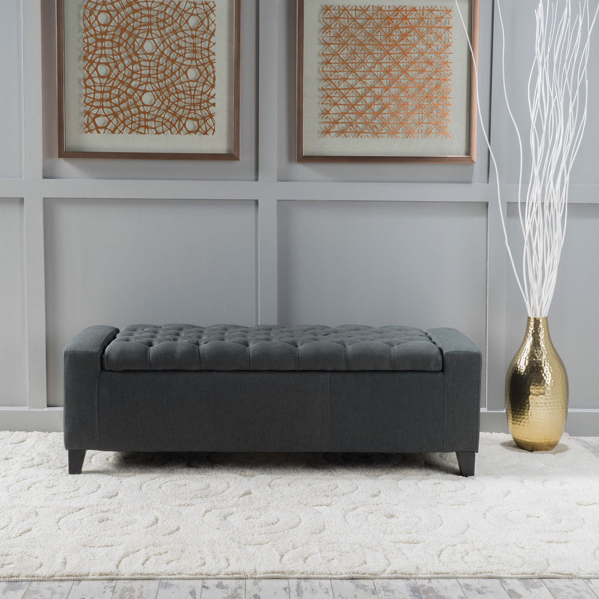 Contemporary Storage Ottoman With Tufted Top - Dark Gray Noble House