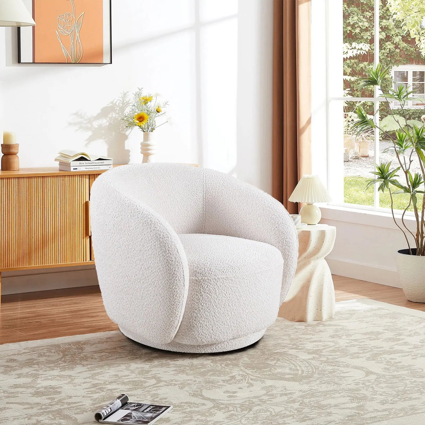Swivel Accent Upholstered Barrel Chair Home Essentials