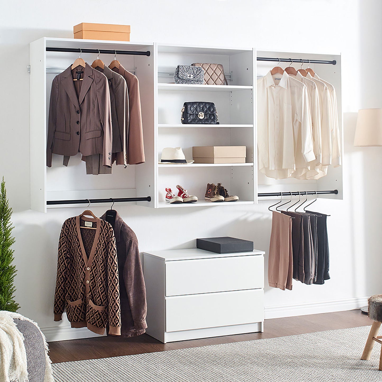 Devi - Wall Mounted Wood Closet System With Modular Units Home Essentials