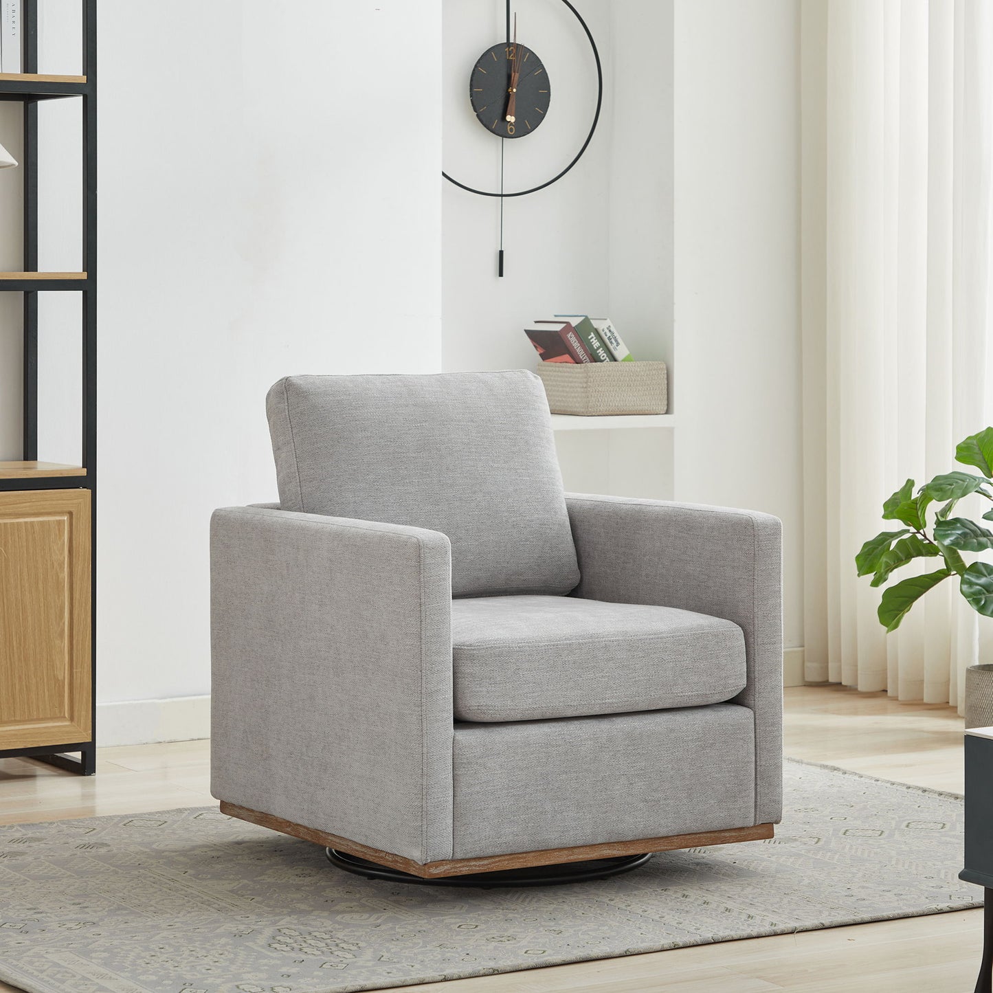 Modern Square Upholstered Swivel Accent Chair With Metal Base Home Essentials
