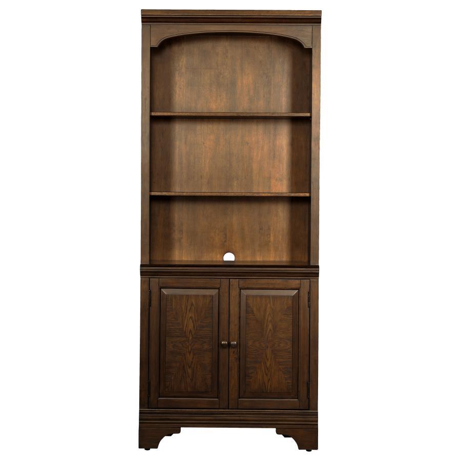 Hartshill - 3-Shelf Cabinet Bookcase - Burnished Oak CoasterElevations
