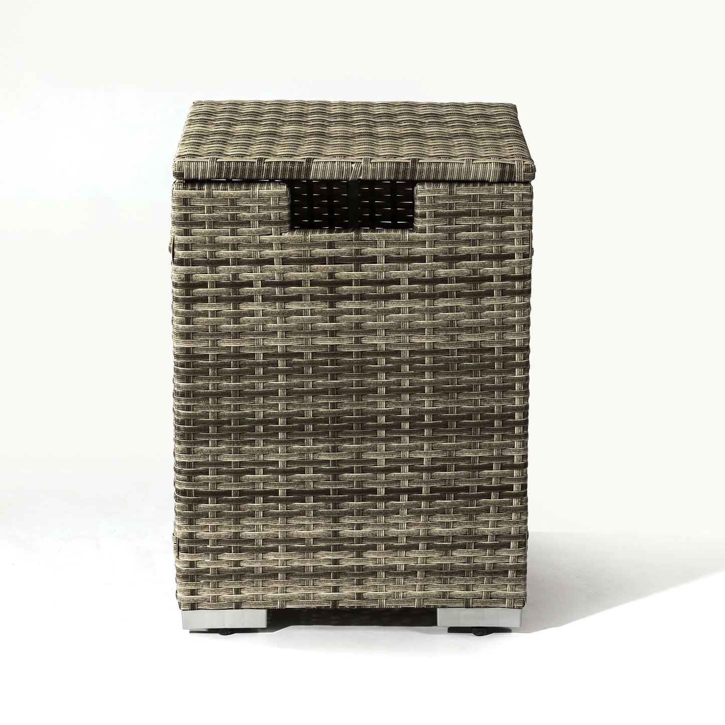 32" Propane Gas Fire Pit Table With Propane Tank Cover, 50000 Btu Rectangular Steel Fire Pit With Beautiful Wicker Base Home Essentials