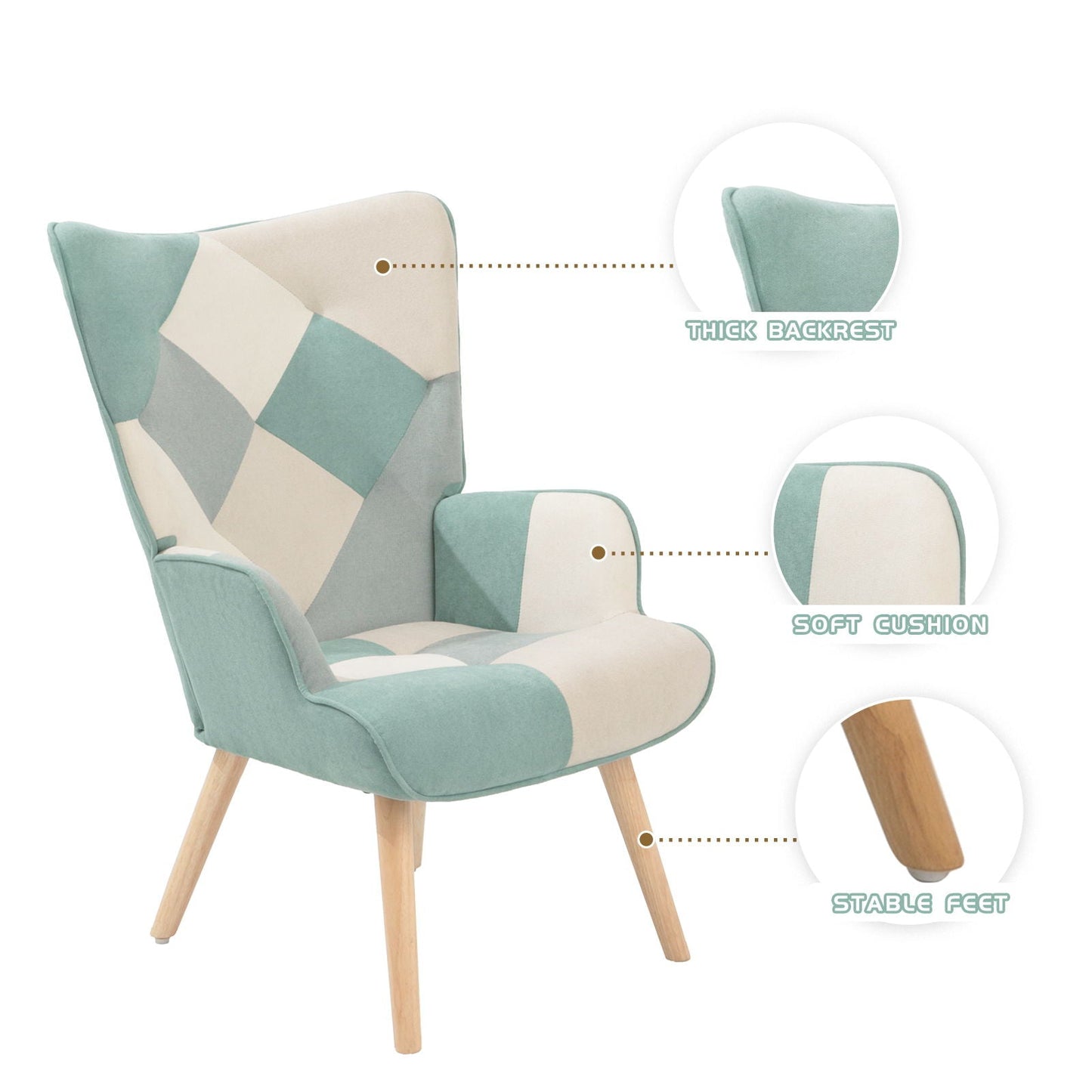 Accent Chair With Ottoman, Living Room Chair And Ottoman Set, Comfy Side Armchair For Bedroom, Creative Splicing Cloth Surface - Blue Home Essentials