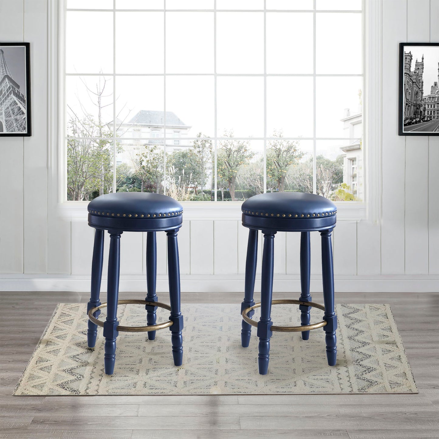 360° Swivel Wooden Barstools With Upholstered Seat, Counter Height (Set of 2) Home Essentials