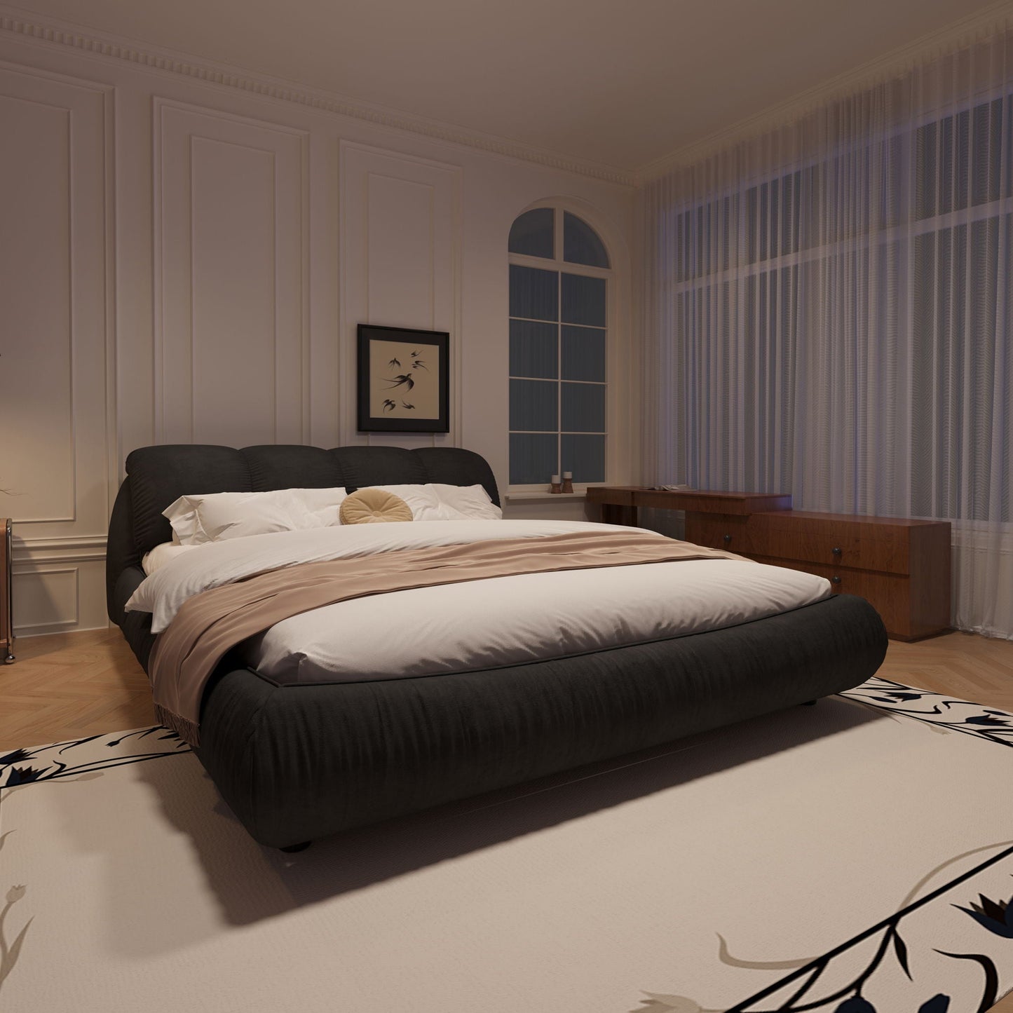 Luxury Upholstered Platform Bed With Oversized Padded Backrest And Solid Wood Frame Home Essentials