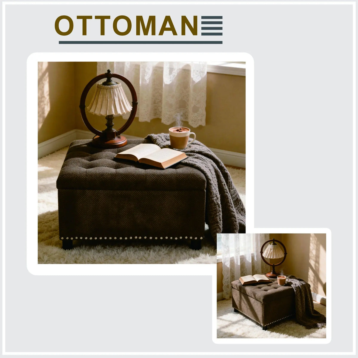 Square Tufted Storage Ottoman With Nailhead Trim Home Essentials