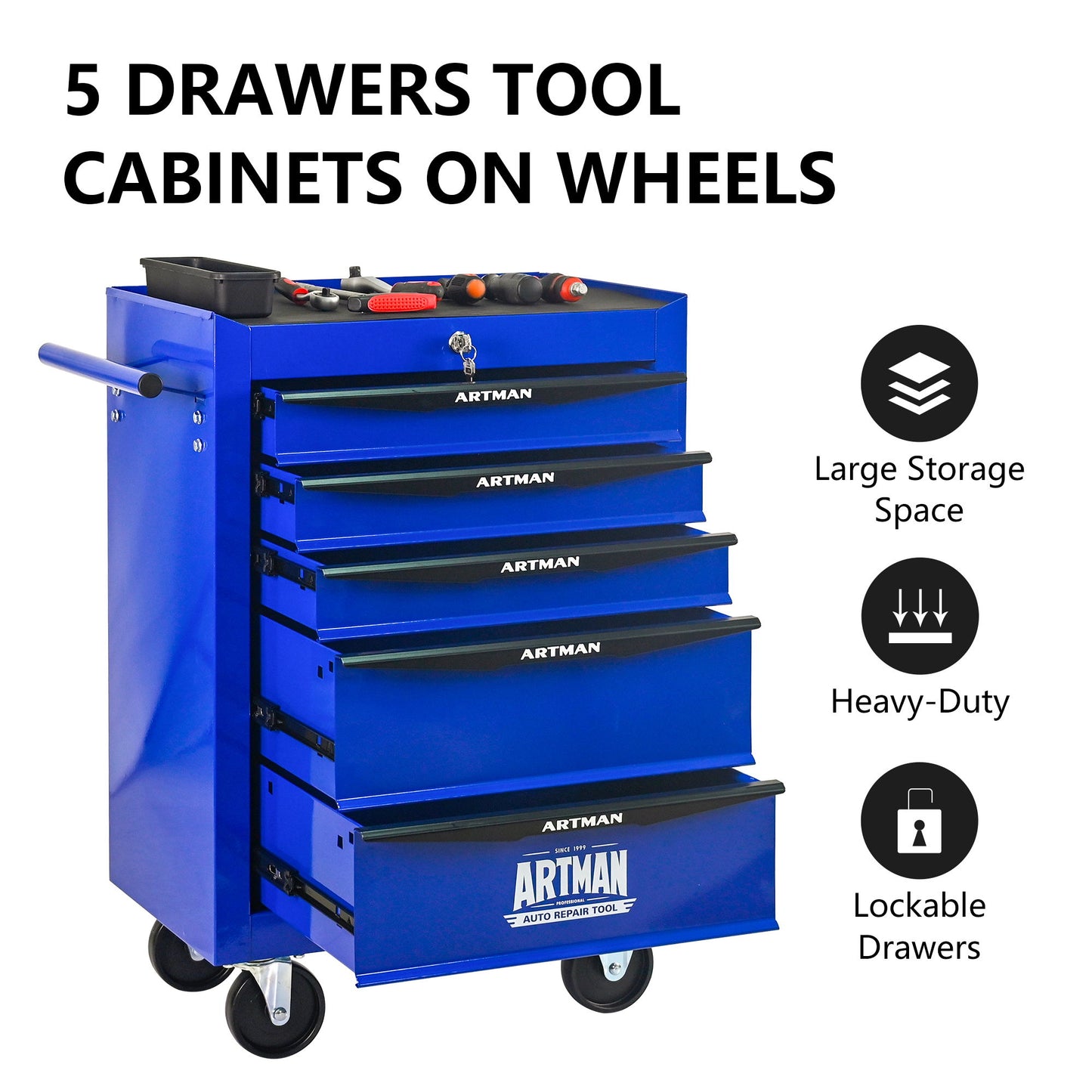 Rolling Metal Tool Chest With Drawers, Steel Storage Cabinet With Ball Bearing Slides Daily Nest
