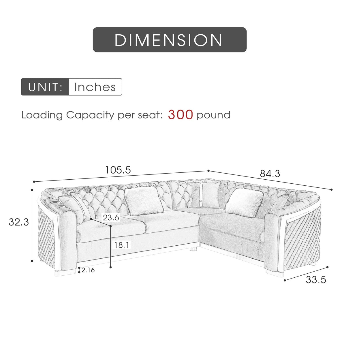 L Shaped Chesterfield Sectional Sofa With Stainless Steel Accents Home Essentials