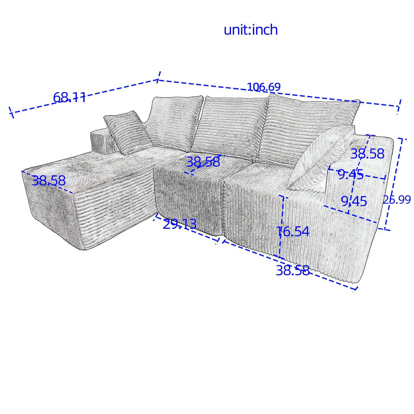 Corner Combination Sofa Sectional Couch With Soft Plush Fabric Home Essentials