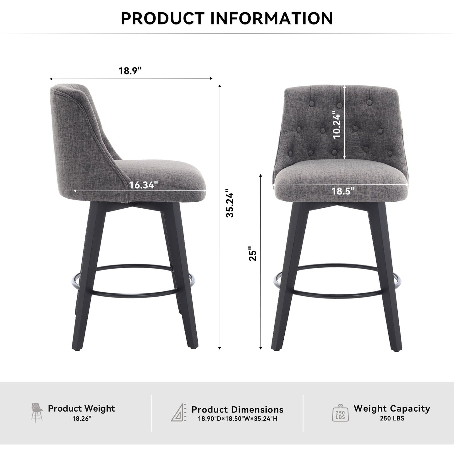 Swivel Bar Stools & Button Tufted Back (Set of 2) Home Essentials