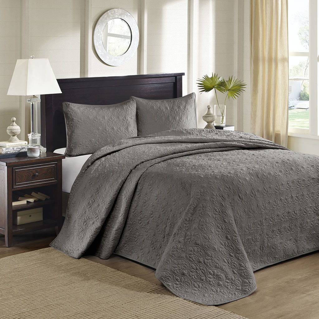Quebec - King Reversible Bedspread Set - Dark Gray Madison Park
