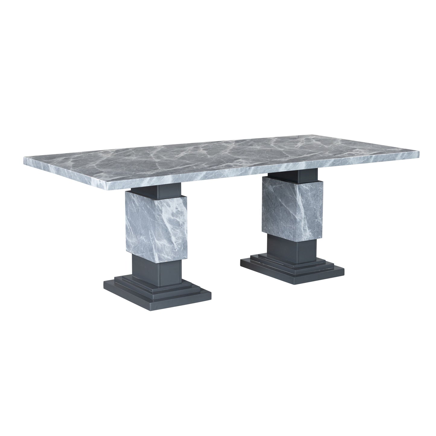 Michelle - Dining Table With Double Pedestal Marble Detailing - Gray Global Furniture USA