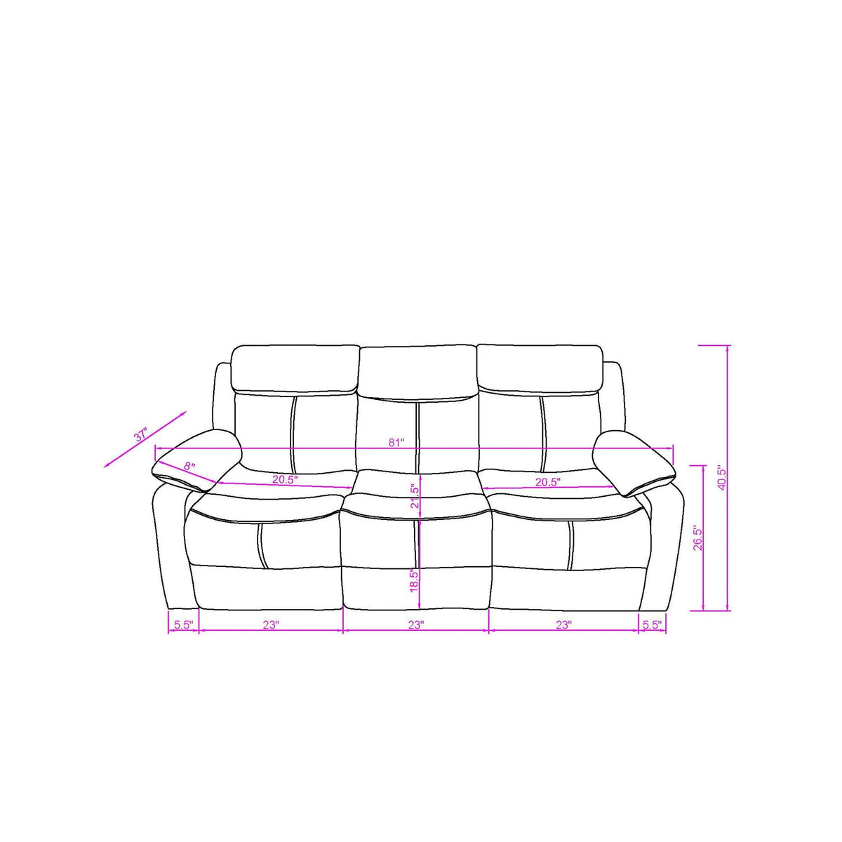 Blanche - Reclining Set With LED Lights, Speaker Global Furniture USA