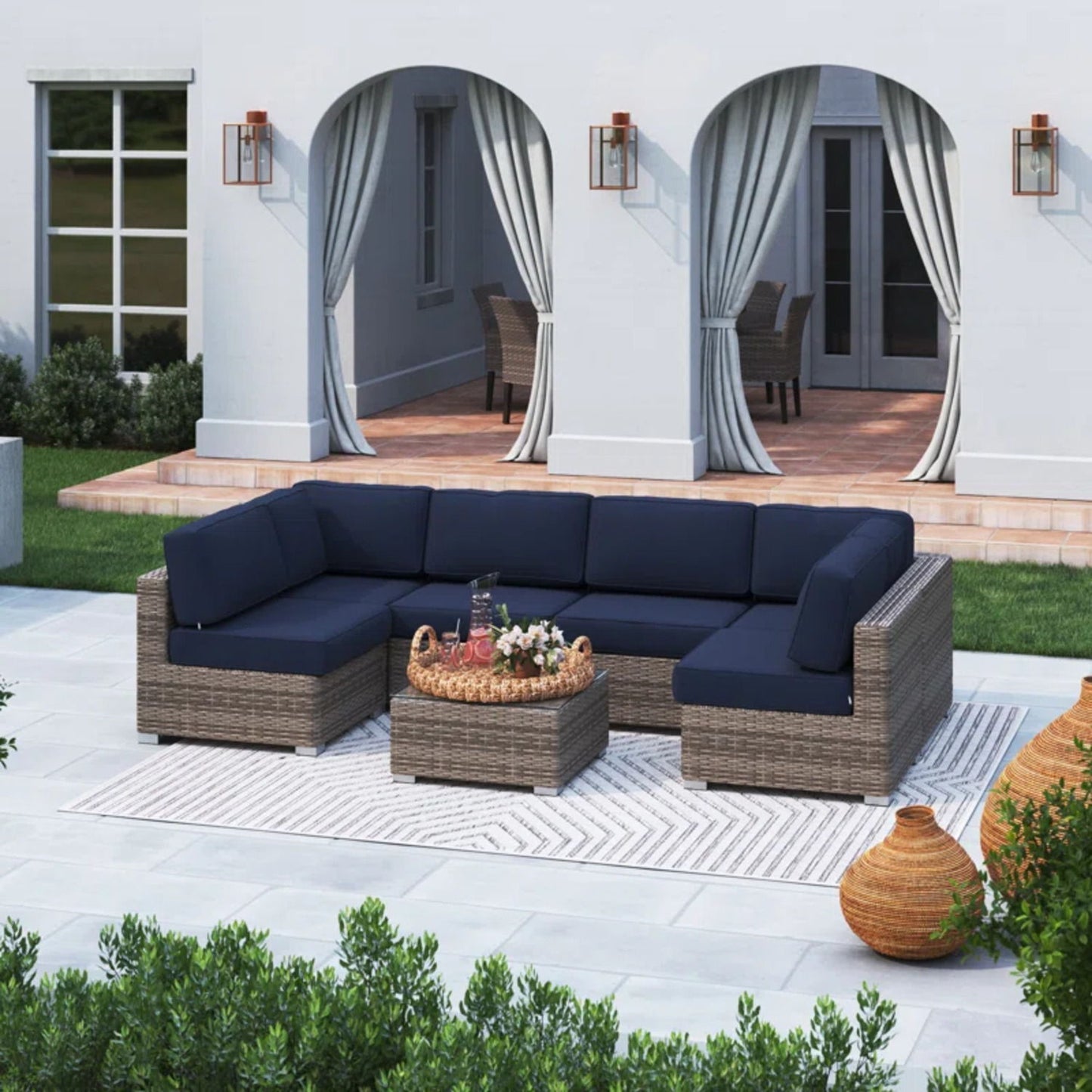 Seating Set With Cushions Handcrafted Wicker Design LSI Patio Furniture