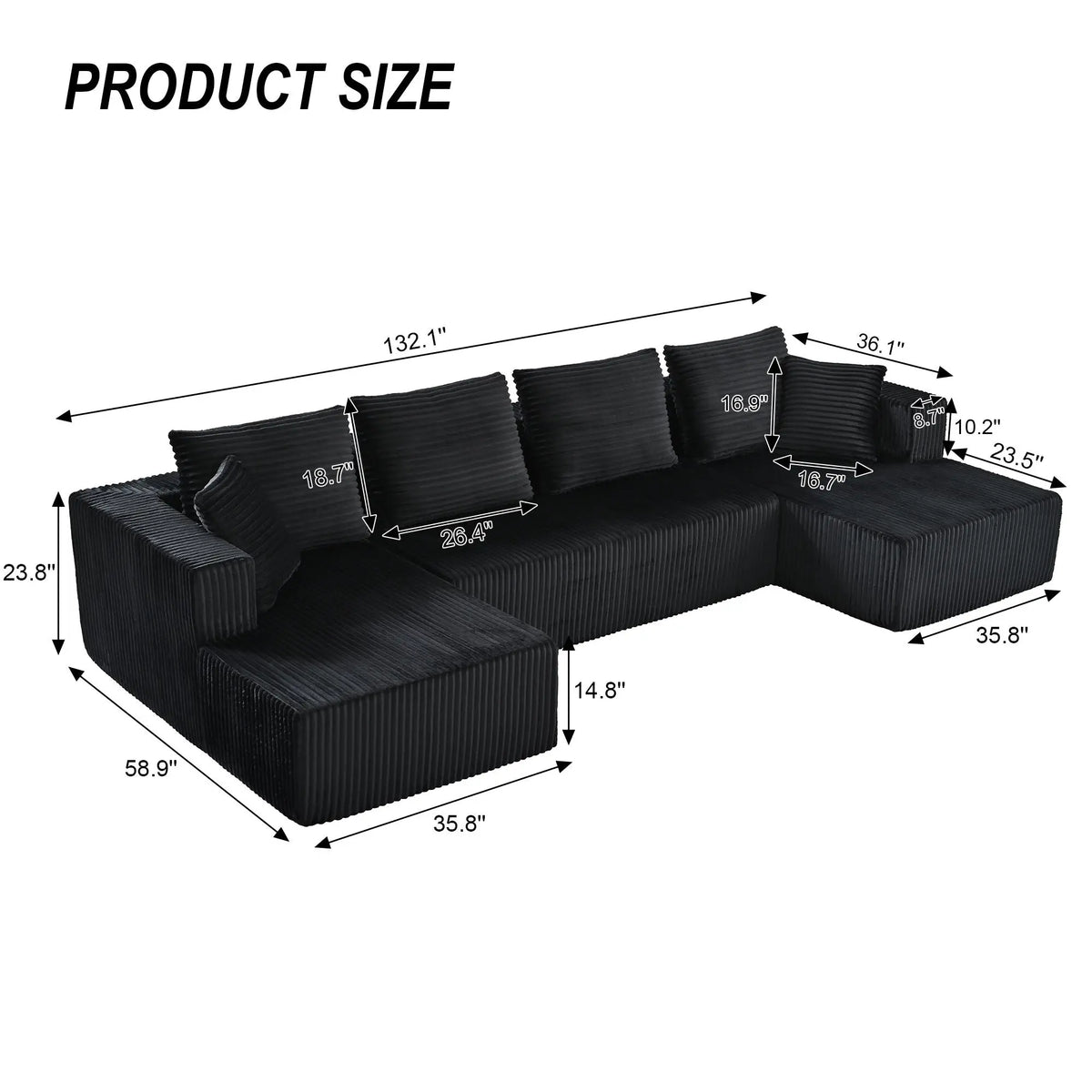 U-Shaped Modular Sectional Sofa With Double Chaise, Oversized Deep Seat For Living Room Home Essentials