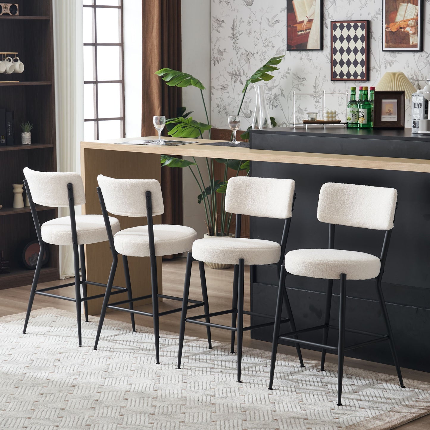 Modern Teddy Fabric Upholstered Bar Stools - Black Legs Home Essentials