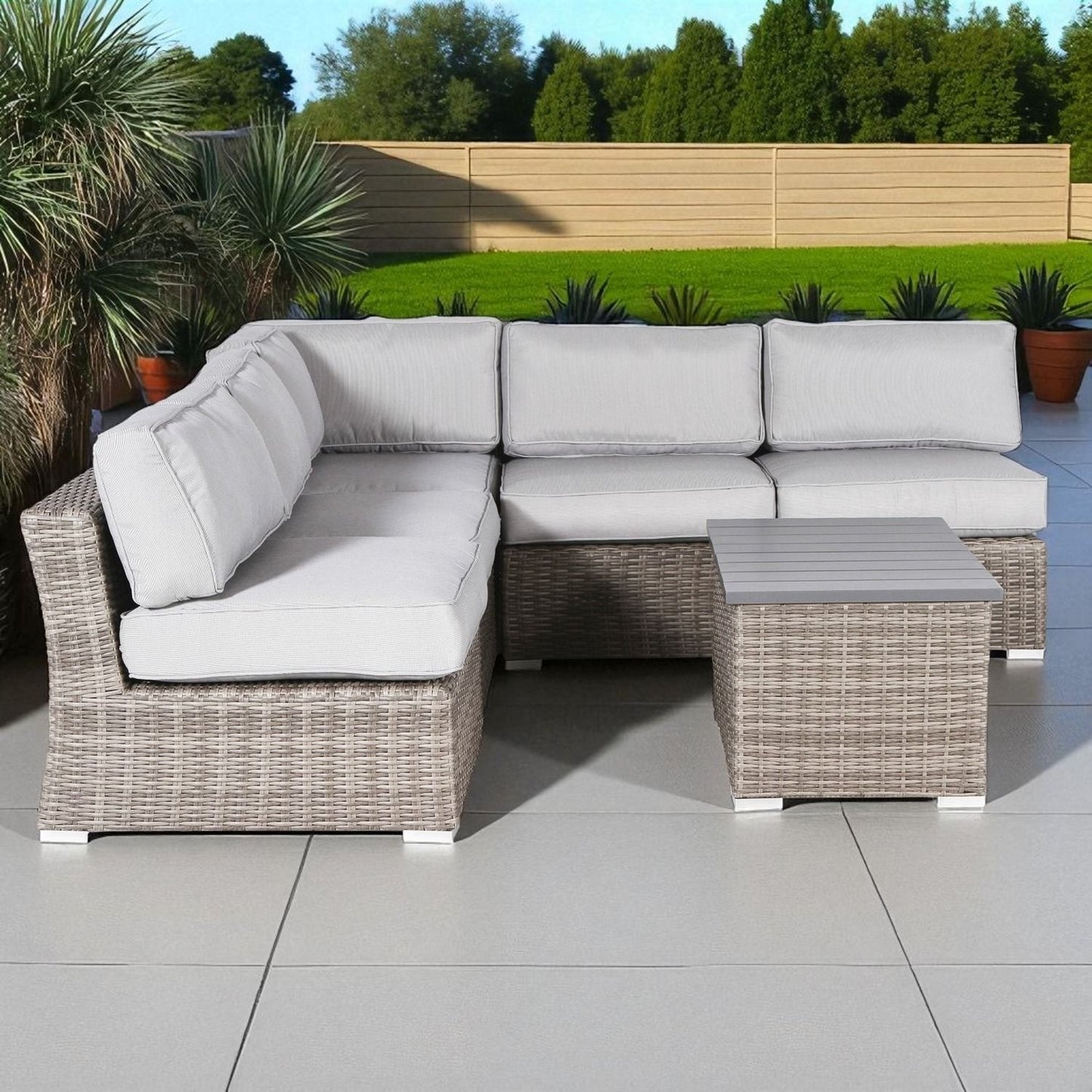 Wicker Sectional Sofa With Cushions And Table LSI Patio Furniture