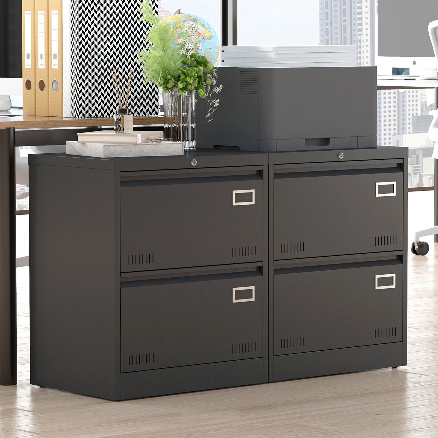 2 Drawer Metal Lateral File Cabinet With Lock, Office Vertical Files Cabinet For Home Office, Locking Metal File Cabinet - Black Home Essentials