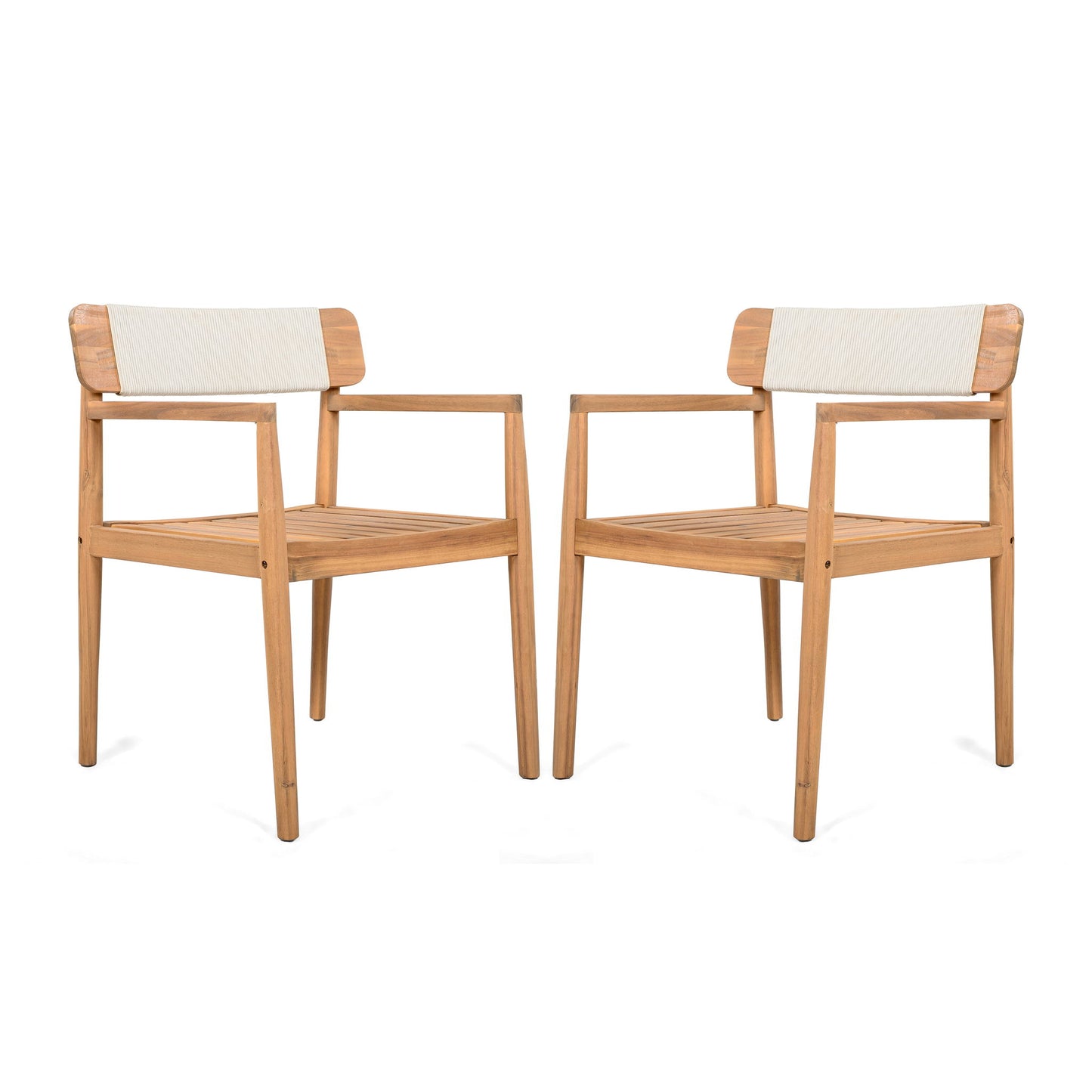 Creative Braided Acacia Wood Outdoor Dining Table And Chairs With Armrests (Set of 2) - Teak / White Noble House