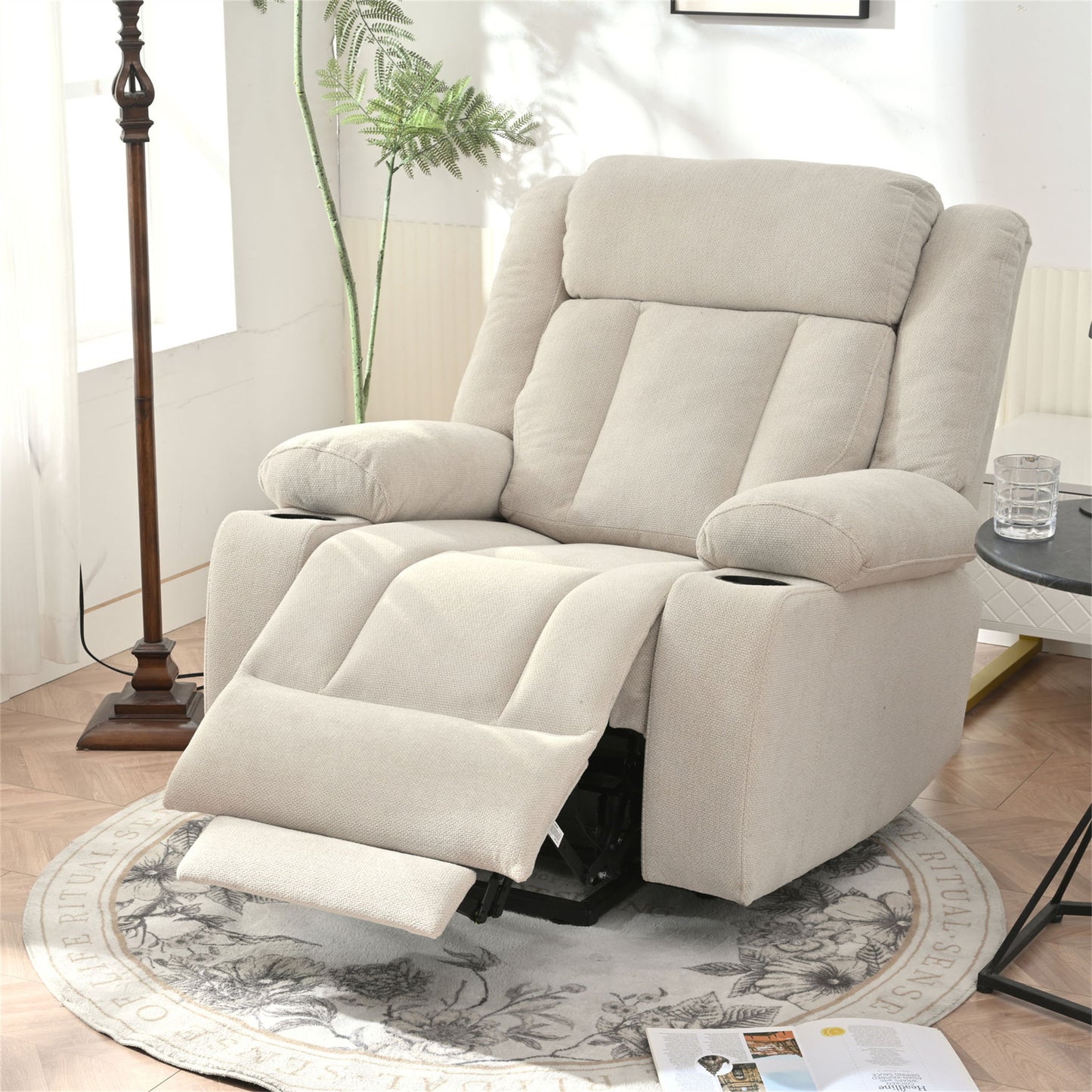 Power Lift Recliner Chair With Extended Footrest, Remote Control, Cup Holders, And Side Pockets Home Essentials