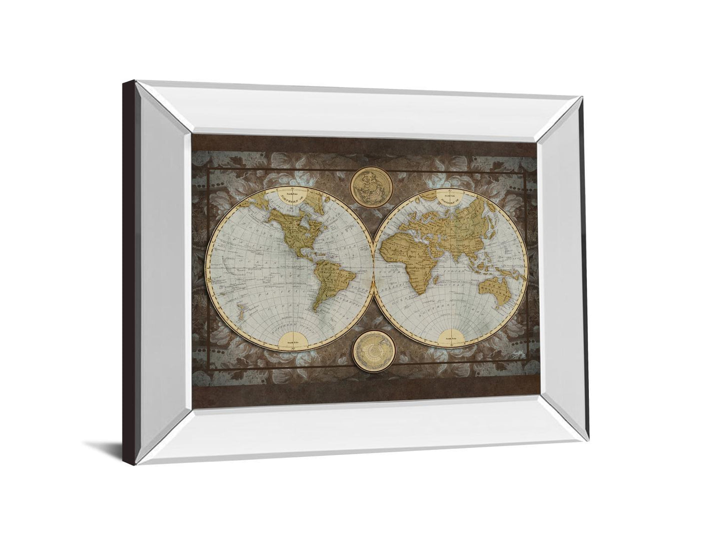 World Map By Elizabeth Medley - Mirror Framed Print Wall Art - Blue Classy Living