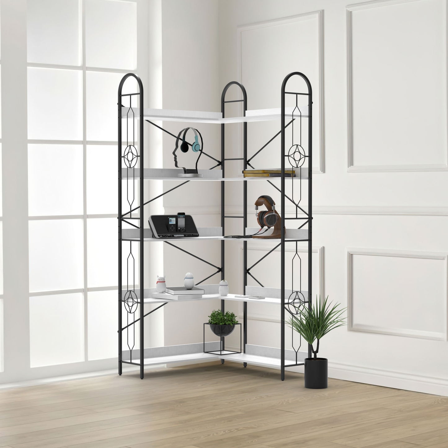 Industrial Style Corner Bookshelf With Thickened Iron Frame Home Essentials