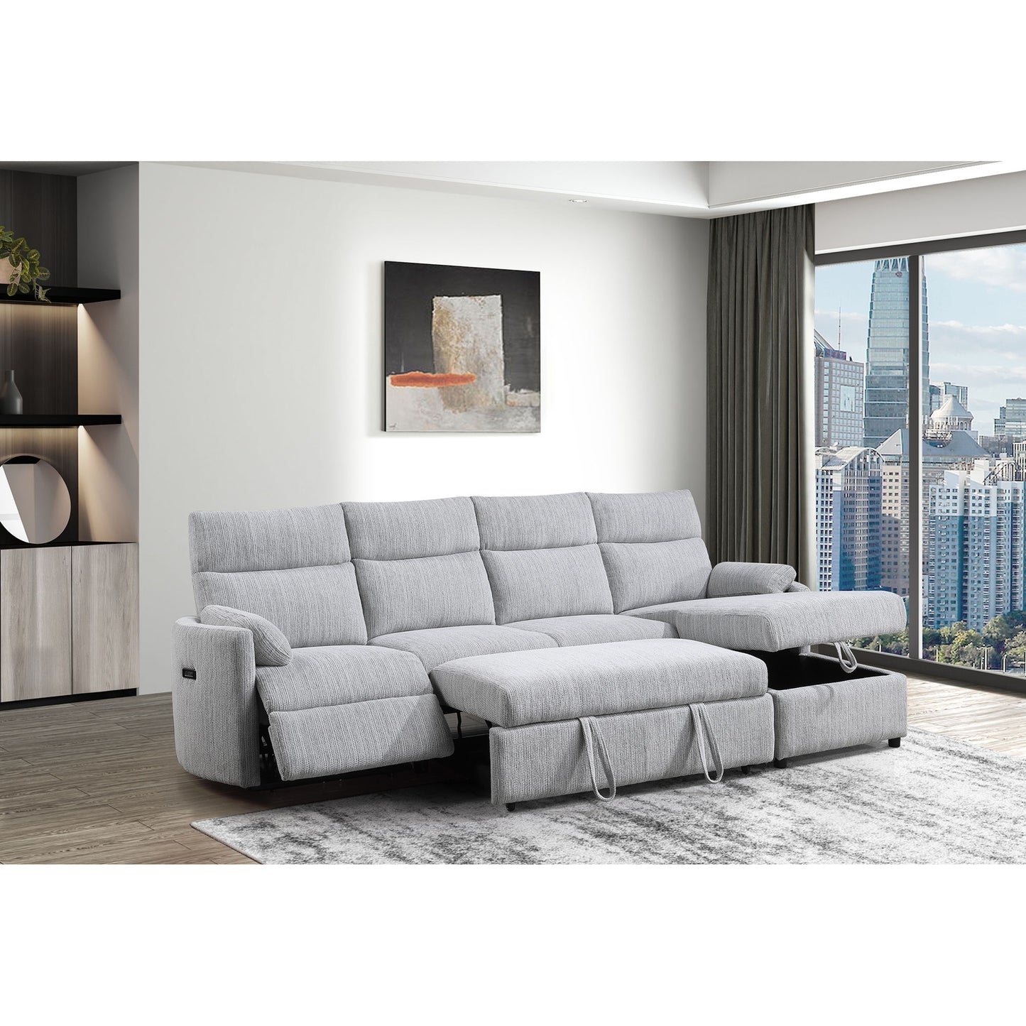 Sleeper Sofa With Storage Chaise - Gray Global Furniture USA