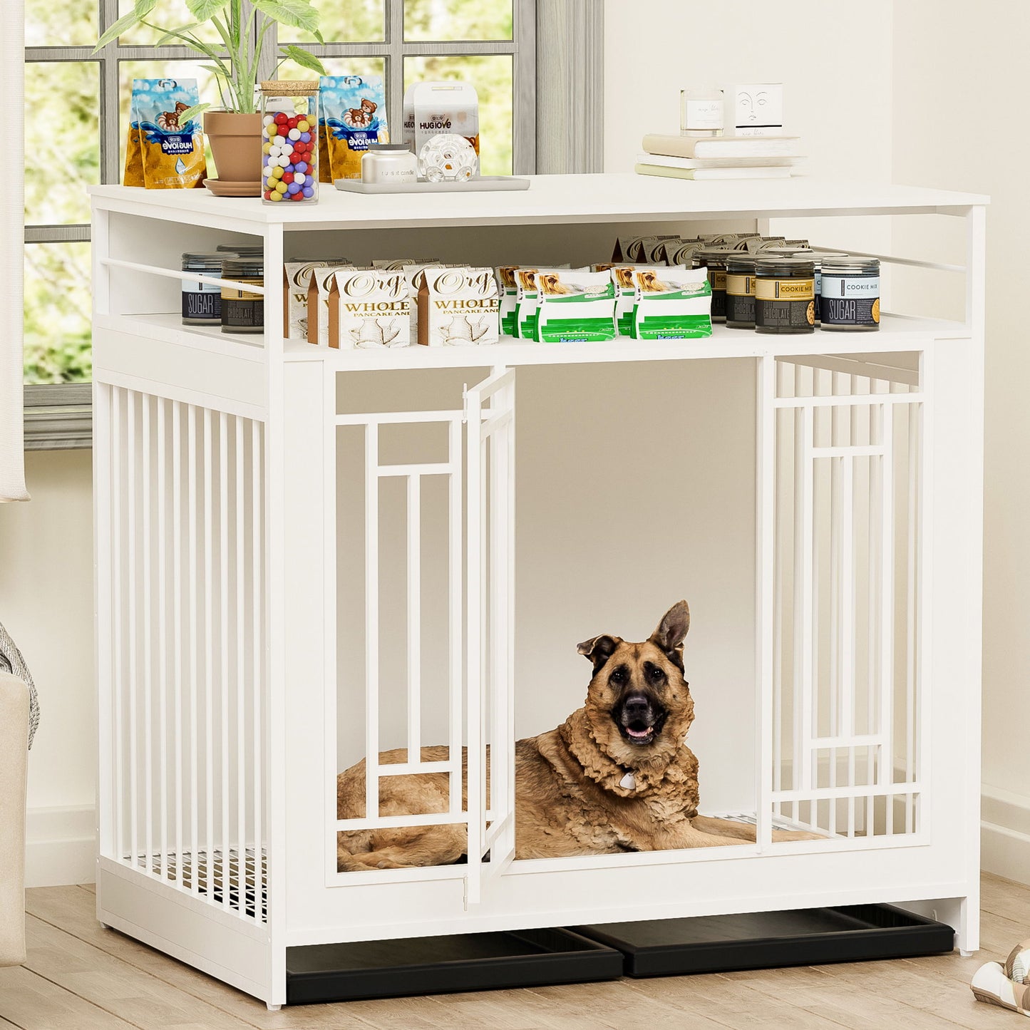 Wooden Dog Crate Furniture With Divider And Storage - White Daily Nest
