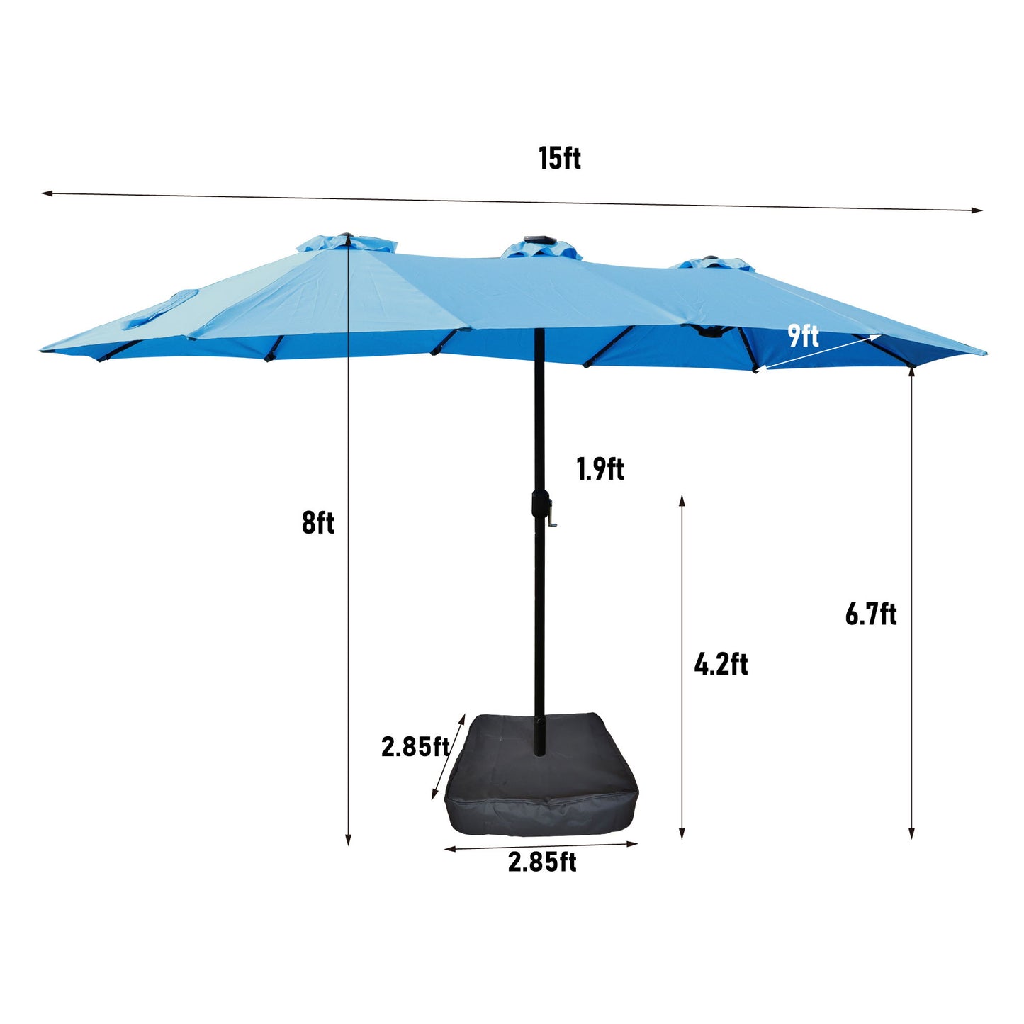 Double- Sided Outdoor Market Umbrella With Lights And Base Home Essentials