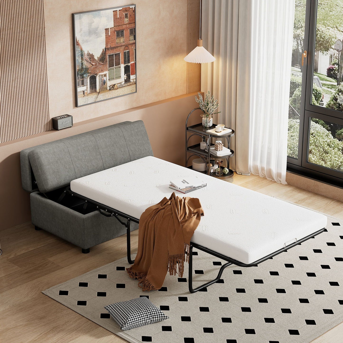 Twin Size Folding Ottoman Sleeper Bed With Mattress Convertible Guest Bed Hearth and Haven