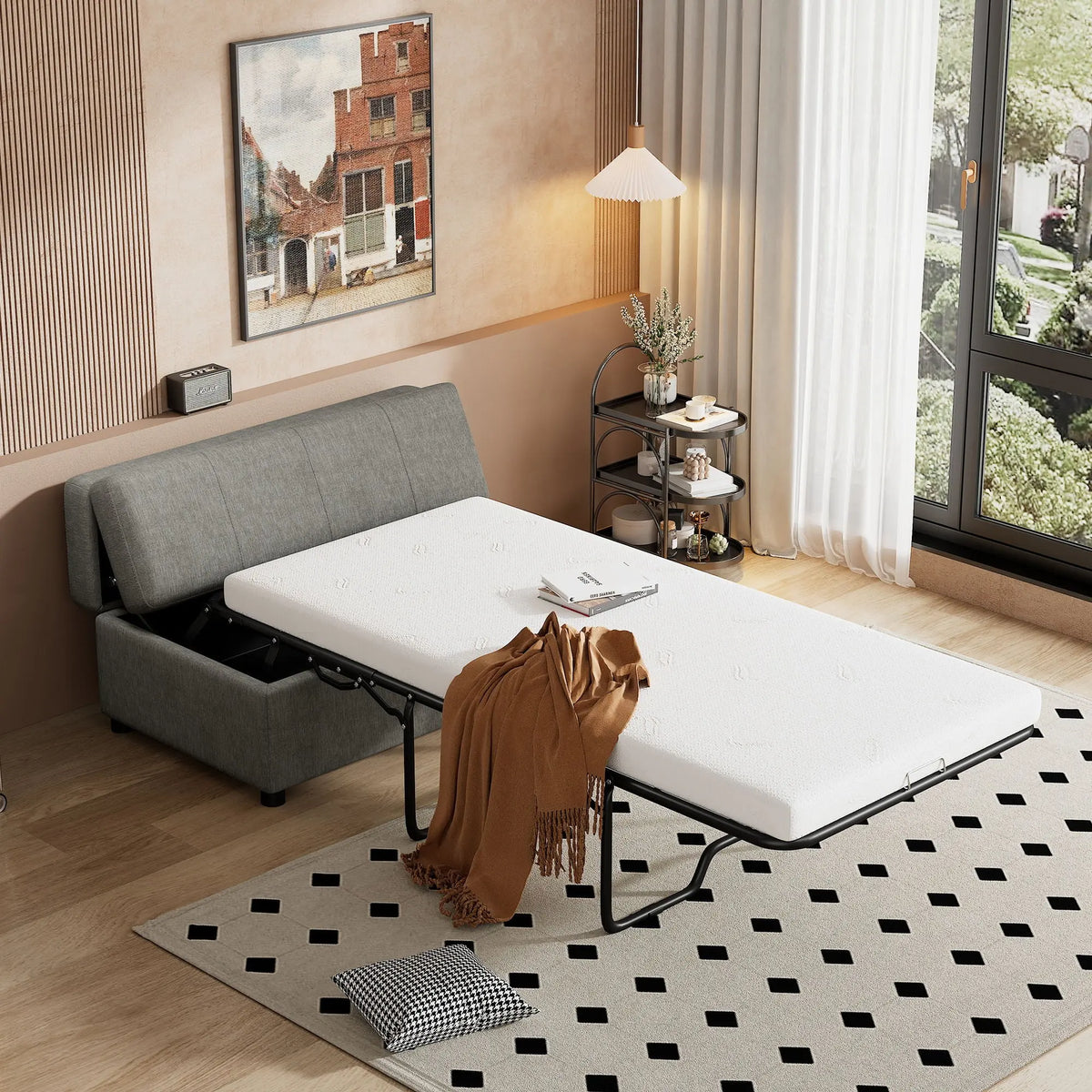 Twin Size Folding Ottoman Sleeper Bed With Mattress Convertible Guest Bed Hearth and Haven