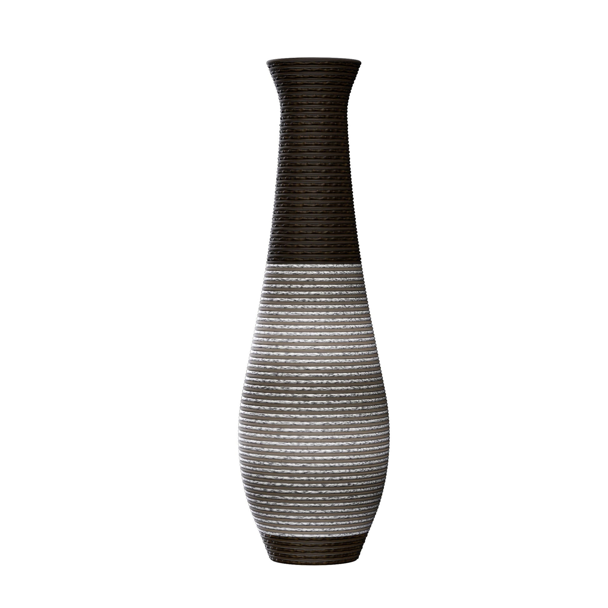 Tall Standing Designer Floor Vase Durable Artificial Rattan Elegant 2 Tone Finish Ideal Decor Accent For Living Room, Bedroom, Entryway Stylish Home Decor Statement Piece - Black / Gray Daily Nest