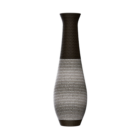 Tall Standing Designer Floor Vase Durable Artificial Rattan Elegant 2 Tone Finish Ideal Decor Accent For Living Room, Bedroom, Entryway Stylish Home Decor Statement Piece - Black / Gray Daily Nest