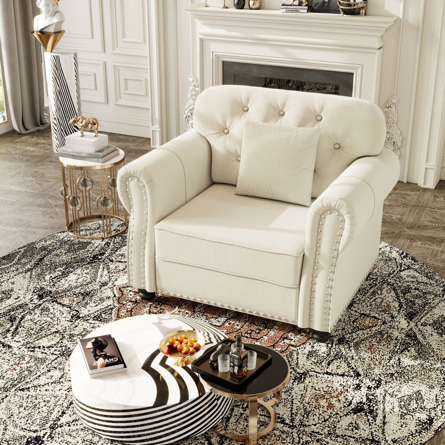 Sofa With Nailhead Trim And Rolled Armrests Home Essentials