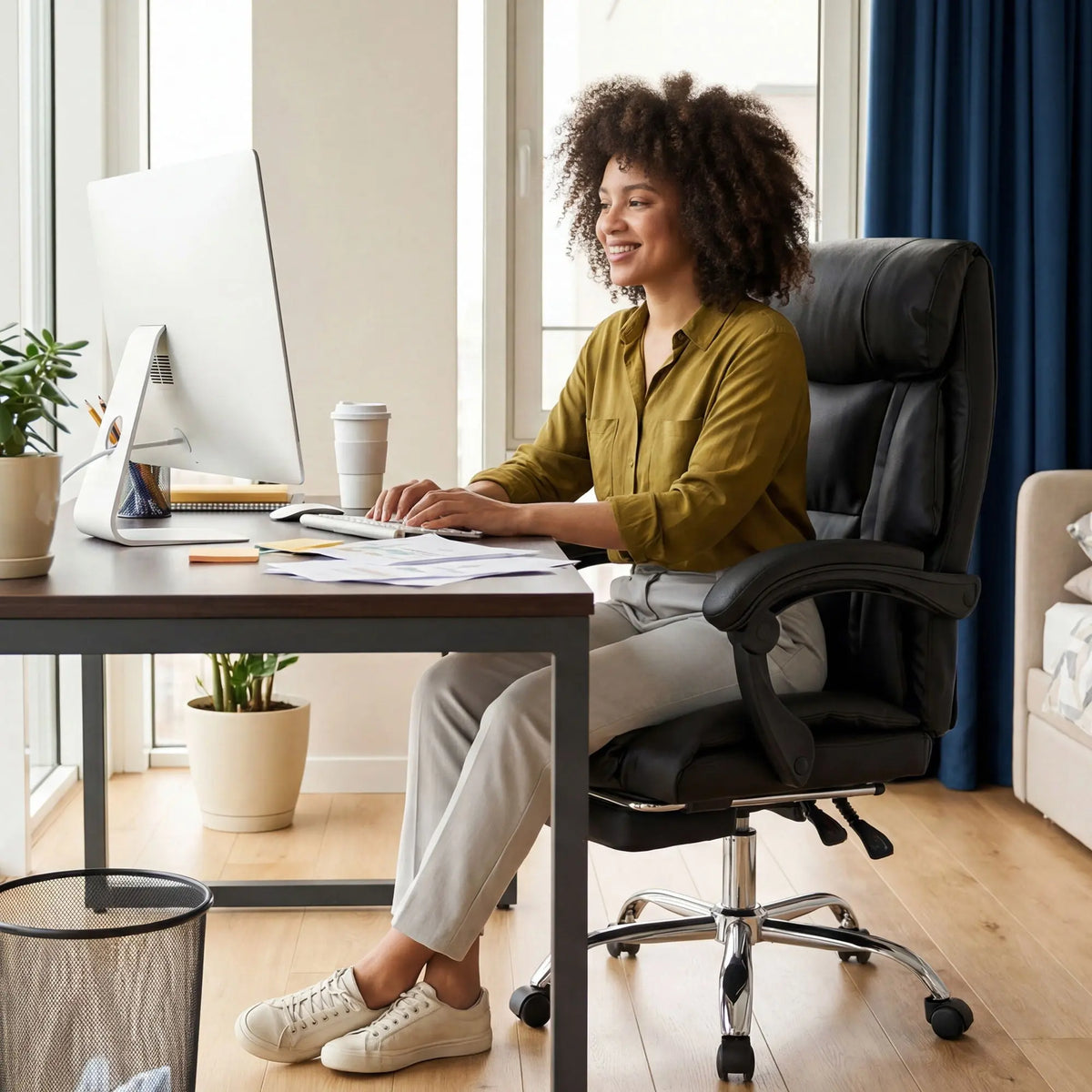 Executive Office Chair With Foot Rest, Adjustable Height - Black Home Essentials