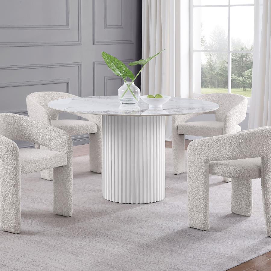 Acadia - Round Sintered Stone Top Dining Table - White Coaster Fine Furniture