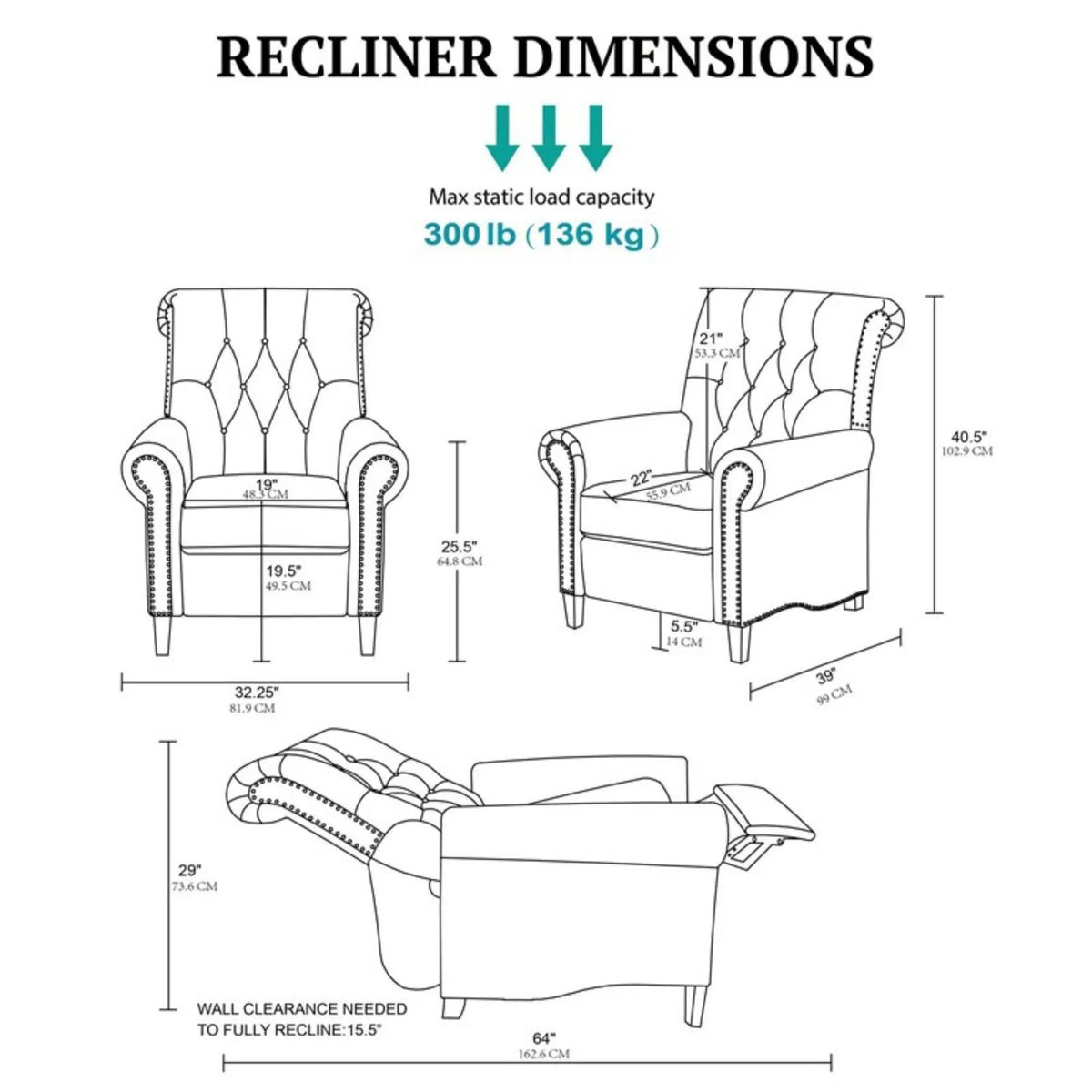 Aidan - Push Back Recliner Chair With Tufted Back And Nailhead Trim - Cream JLA