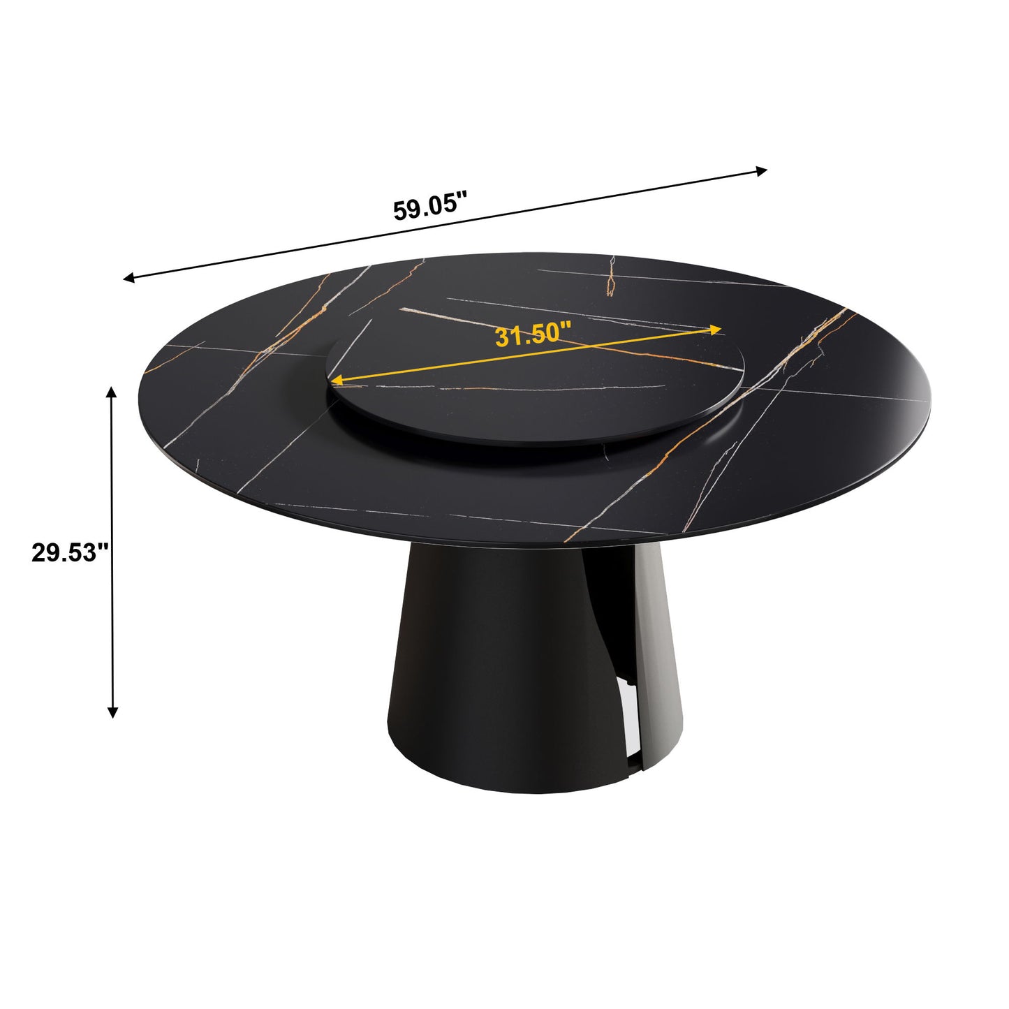 53.15" Round Modern Artificial Stone Carbon Steel Base Dining Table, Can Accommodate 6 People - Black / Gold Home Essentials